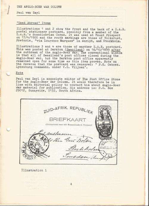 Reference Material-Philately-Anglo Boer War-Used Abroad Items-2xPages-ENG-Photocopies