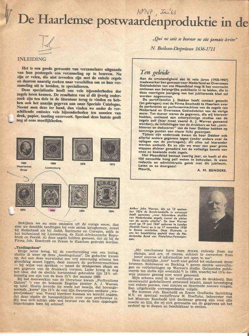 Reference Material-Philately-De Haarlemse Postwaardenproduktie-10xPages-Photocopies
