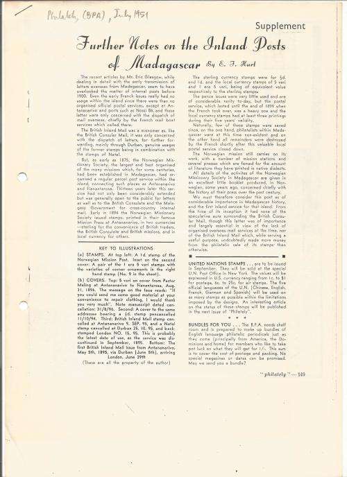 Reference Material-Philately-The Inland Posts of Madagascar-2xPages-Eng-Photocopies
