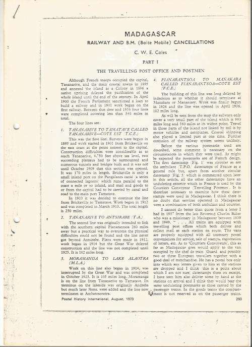 Reference Material-Philately-Madagascar Railway & B.M Cancellations-6xPages-Eng-Photocopies