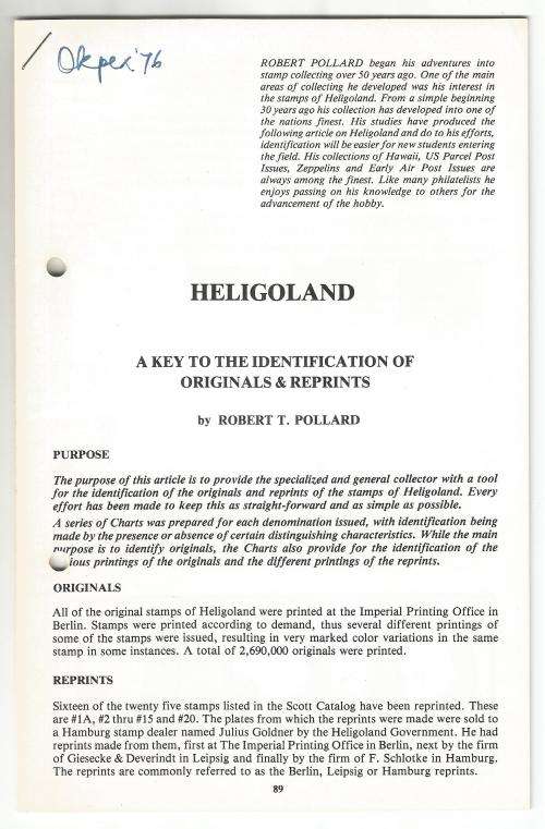 Reference Material-Philately-HELIGOLAND- 13xPages-ENG-Photocopies