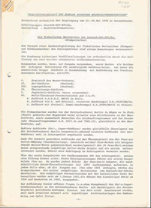Reference Material-Philately-Deutsch Ost Afrika Stempelmarken- 8xPages-Photocopies