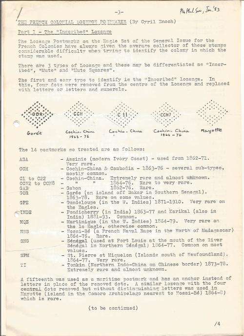 Reference Material-Philately-The French Colonial Lozenge Postmarks- 3xPages-ENG-Photocopies