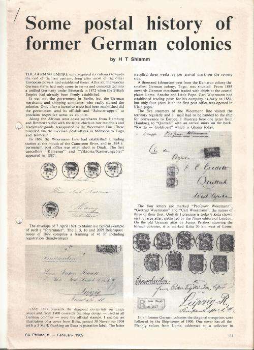 Reference Material-Philately-Some Postal History of Former German Colonies-4xPages-ENG-Photocopies