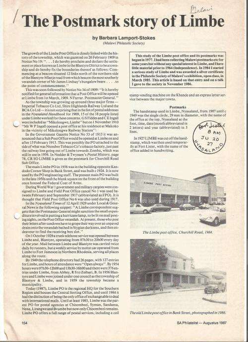 Reference Material-Philately-The Postmark Story of Limbe-4xPages-ENG-Photocopies