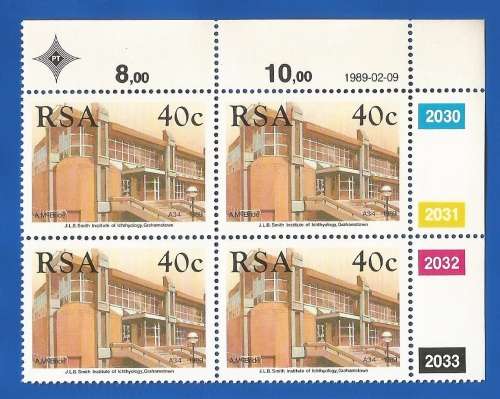 RSA-1989-MNH-Control Block-SACC 693-Identification of the Coelacanth-Thematic-Building