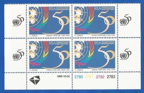 RSA-1995-MNH-Control Block-SACC922-Anniversary of United Nations-Thematic-Symbol