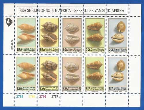 RSA-1995-MNH-Sheetlet-SACC924-928-Sea Shells-Thematic-Sea Shells