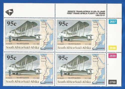 RSA-1995-MNH-Control Block-SACC890-First Trans Africa Flight-Thematic-Plane