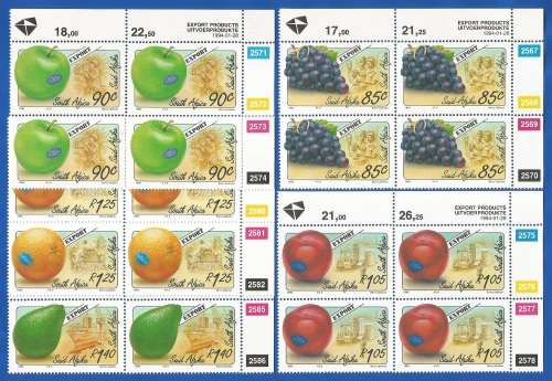 RSA-1994-MNH-Control Blocks-SACC853-857-Export Fruits-Thematic-Flora-Fruits