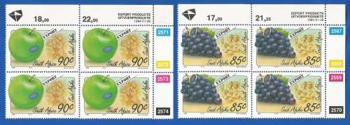 RSA-1994-MNH-Control Blocks-SACC853-857-Export Fruits-Thematic-Flora-Fruits