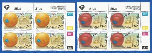 RSA-1994-MNH-Control Blocks-SACC853-857-Export Fruits-Thematic-Flora-Fruits