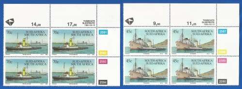 RSA-1994-MNH-Control Blocks-SACC866-870-Tugboats-Thematic-Transport-Tugboats