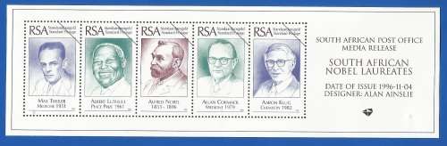 RSA-1996-Media Release-South African Nobel Laureates-Thematic-Famous People