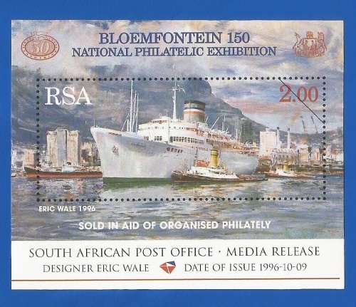 RSA-1996-Media Release-Bloemfontein 150 National Philatelic Exhibition-Thematic-Ship