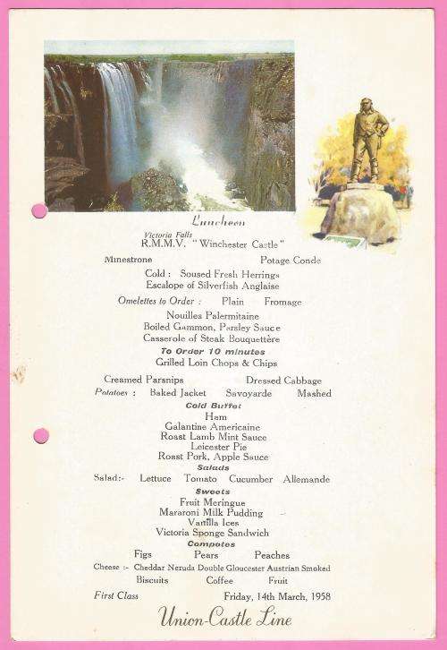 Vintage-Menu-1958-Union Castle Line-R.M.M.V. Winchester Castle-Luncheon