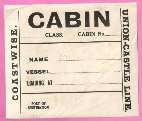 Vintage-Coastwise-Union Castle Line-CABIN- Loading Label Ephemera