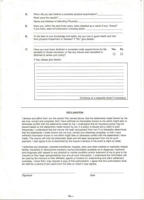 Vintage-Union Castle Line Millennium Cruise-Travel Insurance Application Ephemera