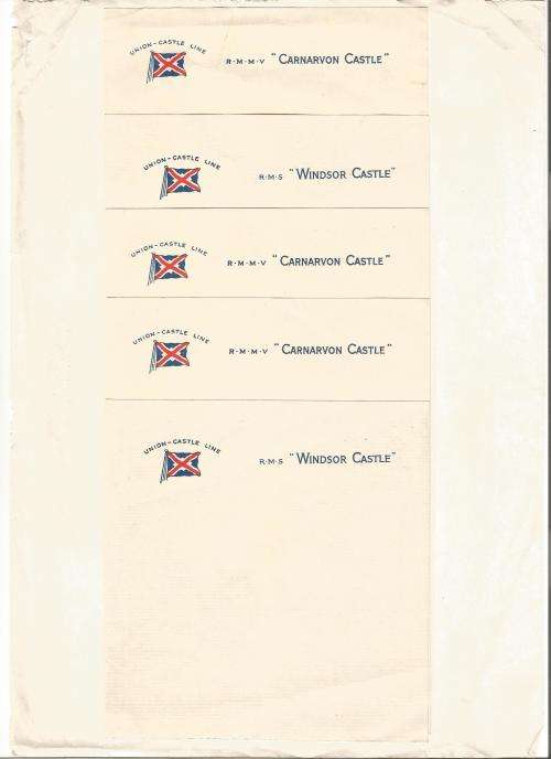 Vintage-Union Castle Line- Carnarvon, Windsor, Stirling Castle-Items glued on to a Page Stationary