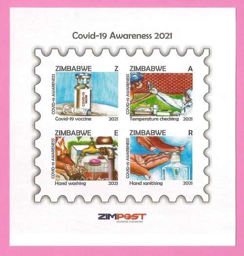 Zimbabwe-MNH-2021-M/S-Covid 19 Awareness-Thematic-Covid 19-Vaccine-washing-sanitising