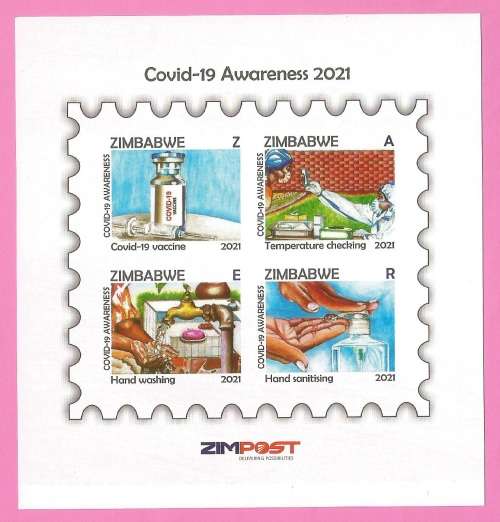Zimbabwe-MNH-2021-M/S-Covid 19 Awareness-Thematic-Covid 19-Vaccine-washing-sanitising