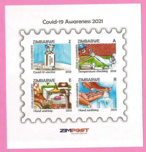 Zimbabwe-MNH-2021-M/S-Covid 19 Awareness-Thematic-Covid 19-Vaccine-washing-sanitising