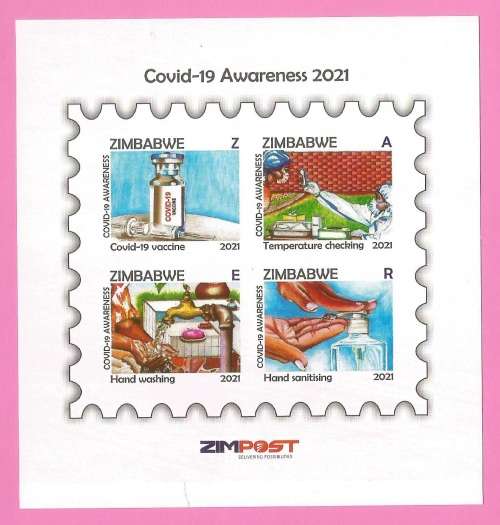 Zimbabwe-MNH-2021-M/S-Covid 19 Awareness-Thematic-Covid 19-Vaccine-washing- (Small Tear noted)