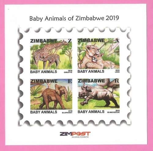 Zimbabwe-MNH-2019-M/S-Baby Animals of Zimbabwe-Thematic-Fauna-Animals