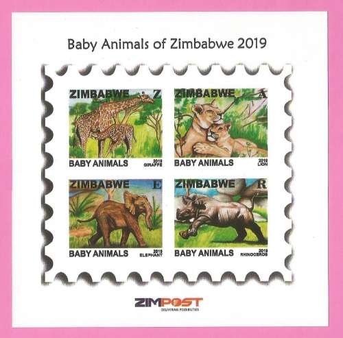 Zimbabwe-MNH-2019-M/S-Baby Animals of Zimbabwe-Thematic-Fauna-Animals