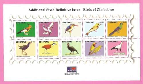 Zimbabwe-MNH-2007-M/S-Add. 6th Def. Issue-Birds of Zimbabwe-Thematic-Fauna-Birds Extra+ short perfs