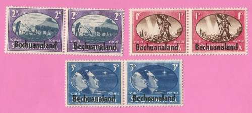 Bechuanaland-MM-1945-SACC124-126-Victory Stamps of S.A.Overprinted-Shifted overprint-Thematic-Symbol