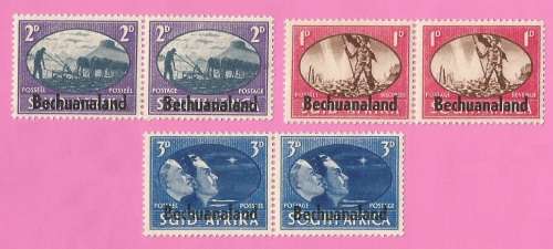 Bechuanaland-MM-1945-SACC124-126-Victory Stamps of S.A.Overprinted-Shifted overprint-Thematic-Symbol