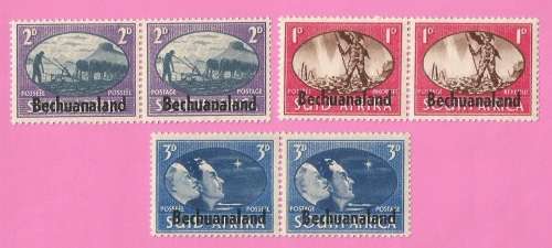 Bechuanaland-MM-1945-SACC124-126-Victory Stamps of S.A.Overprinted-Shifted overprint-Thematic-Symbol