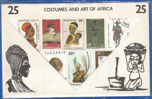 25 x Pre-Packed Theme Stamps-Costumes and Art of Africa-Used-Sold as Is