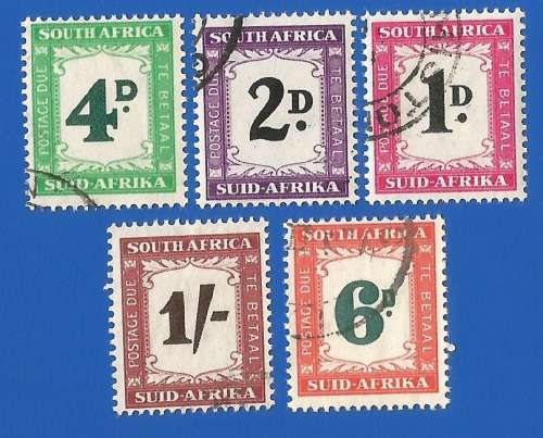 1950 Union of South Africa SACC38-39,41-43 Part set Postage Due Stamp