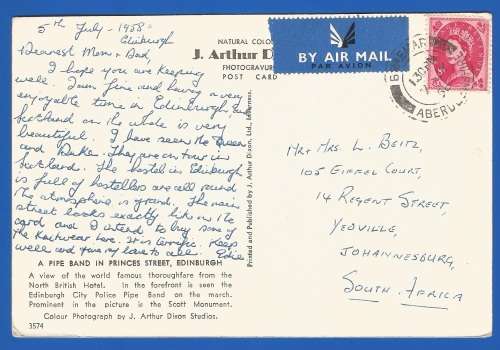 1958-Post Card-Used-Edinburgh