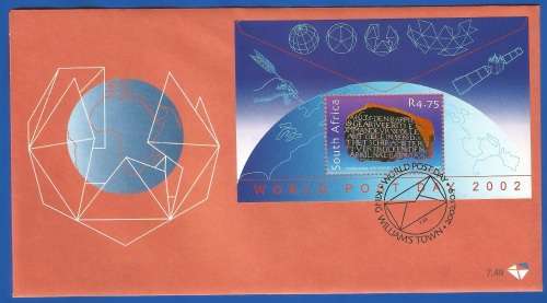 2002-Republic of South Africa-First Day Cover-SACC 7.49-World Post Day