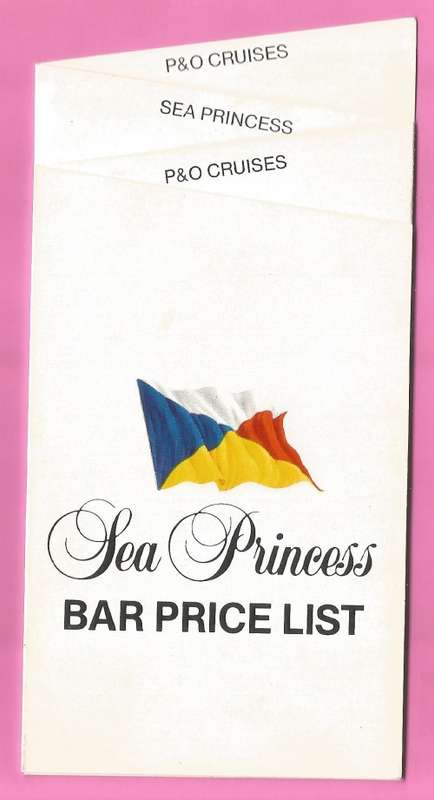 Collectable-Vintage-Bar Price List-P & O Cruises-Sea Princess