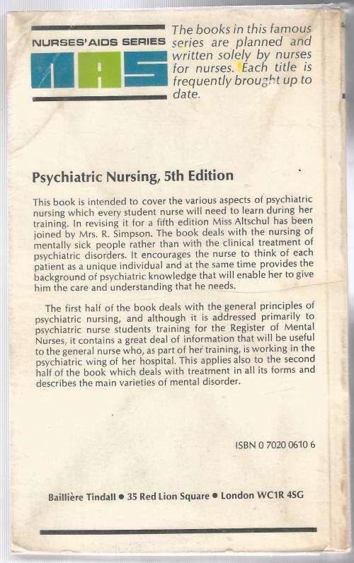 Book-Psychiatric Nursing - A Altschul and R. Simpson-1979-336-page Book-Fair Condition-Softcover