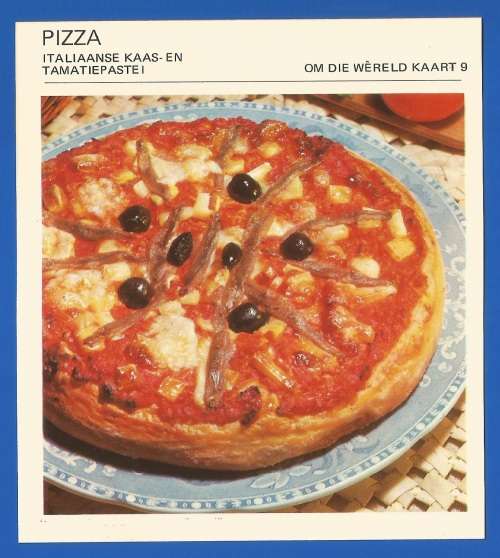 Vintage-Collectable-1967 Recipe Card-Africana-Paul Hamlyn-`Om Die Wereld Kaart 9`-Pizza