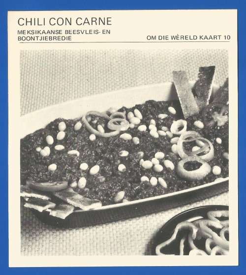 Vintage-Collectable-1967 Recipe Card-Africana-Paul Hamlyn-`Om Die Wereld Kaart 10`-Chili Con Carne