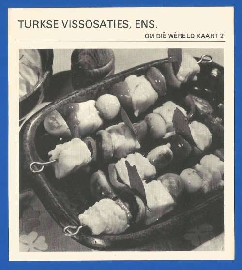 Vintage-Collectable-1967 Recipe Card-Africana-Paul Hamlyn-`Om Die Wereld Kaart 2`-Turkse Vissosaties