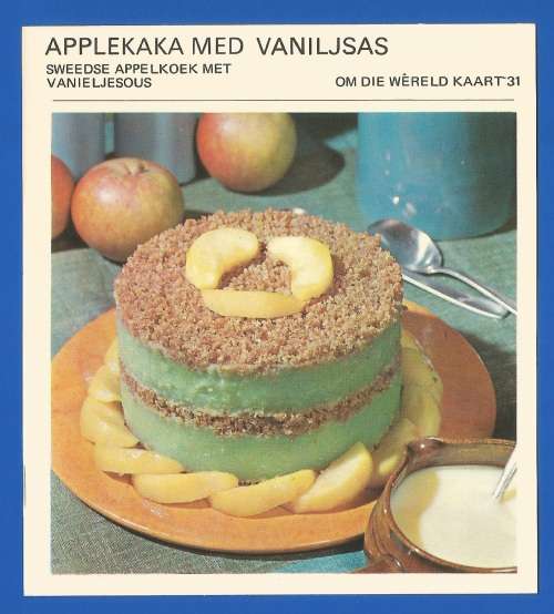 1967 Recipe Card-Africana-Paul Hamlyn-`Om Die Wereld Kaart 31`-Applekaka Med Vaniljsas