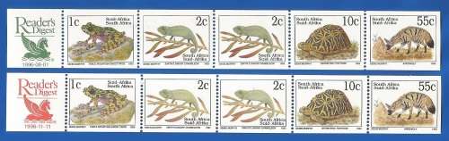 1996-RSA-MNH-SACC966/SACC993-Strip of 5-6th Definitive-Readers Digest Strips-Green and Orange Logo