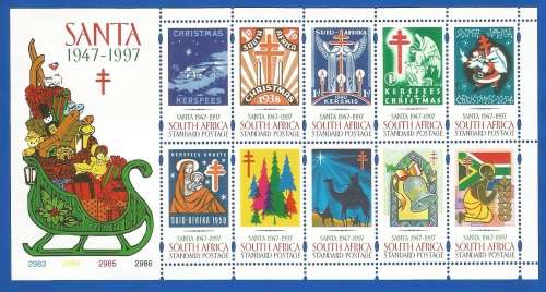 1997-RSA-MNH-SACC1080- Sheetlet of 10-SANTA Anniversary of Christmas stamps.