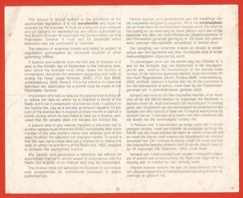 1985-30 September- RSA-Television (TV) Licence- Issued-Pietermaritzburg- Amount R46.20