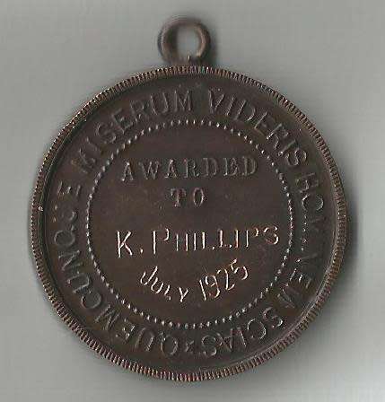 Royal Life Saving Society Medallion Awarded to K Phillips July 1925