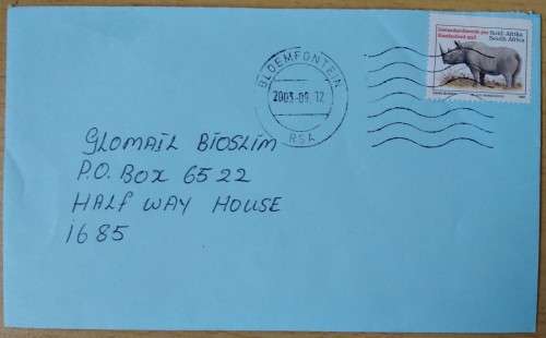 Domestic Mail-Postmark-2003-Bloemfontein