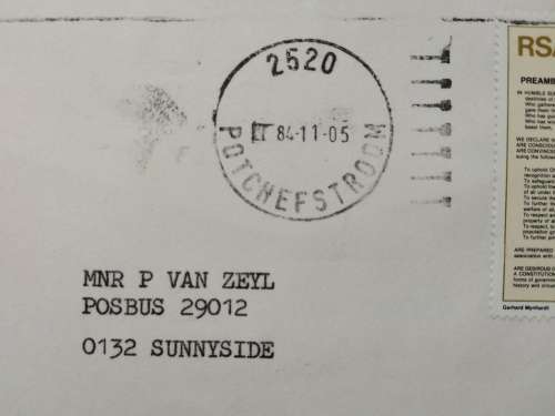Domestic Mail-Cover-Postmark-1984-Potchefstroom