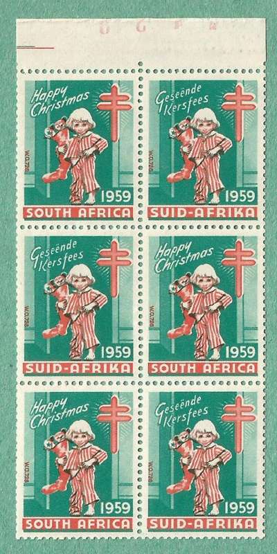 1959-MNH-Union of South Africa Christmas Stamps-Booklet Pane with sheet number